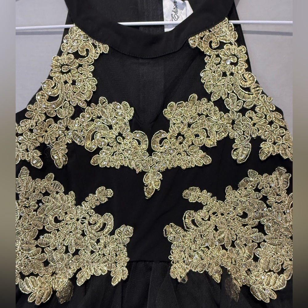 Rare Editions Black Dress with Gold Embellishments Girls Size 14 Formal Dance - Picture 6 of 10